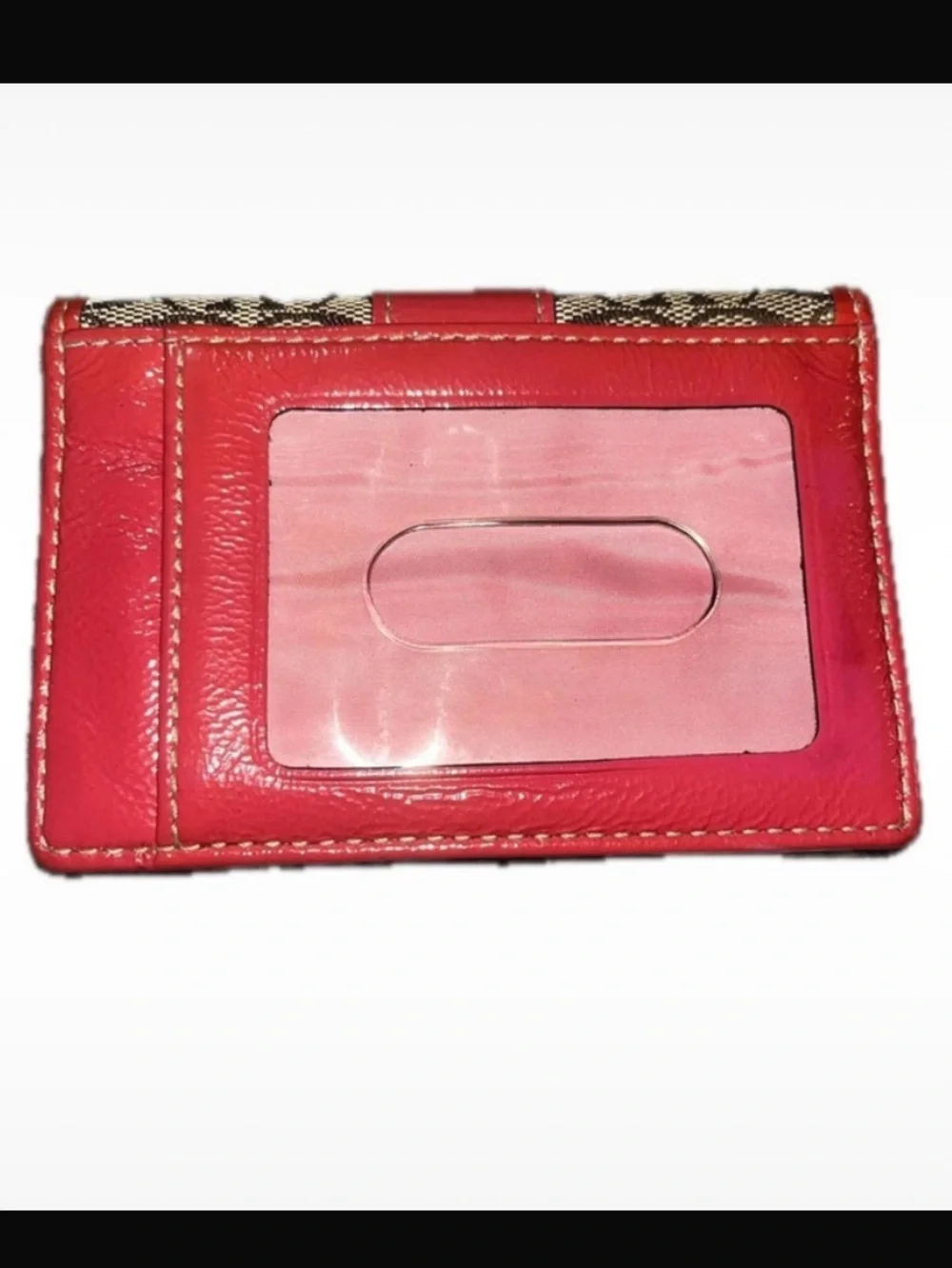 Coach Vintage Signature Canvas Mini Bifold Card Wallet Red/Pink Trim